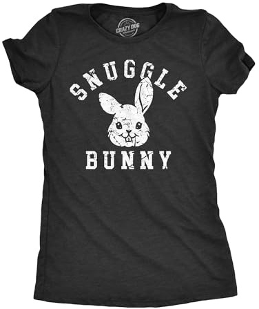 Women's Snuggle Bunny T-Shirt Cute Rabbit Tee Black L