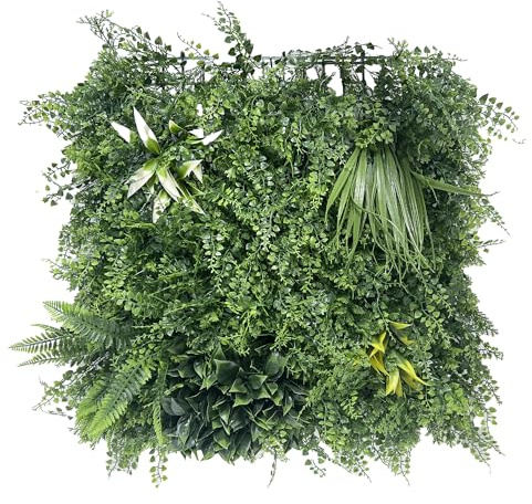 Set 2 Pannelli Siepe Finta Artificiale con Foglie Copri Ringhiera Verde Recinzione Edera Finta da Parete Giardino Muro Ornamentale Siepe Balcone Misura 100x100 cm Foglie Giungla