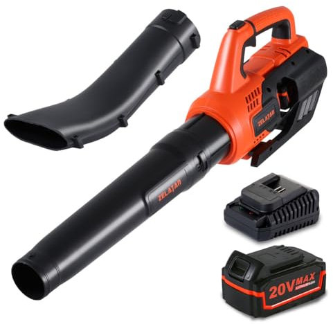 ZELATAN 4.0Ah Cordless Leaf Blower, 130 MPH Battery Powered Leaf Blower, 2 Speed Mode Handheld Leaf Blower for Patio Cleaning, Lawn Care, Blowing Leaves & Dust