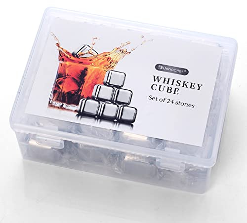 Reusable Ice Cubes Stainless Steel - 24 Pieces Ice Cube, Whisky Stone, Stainless Steel Ice Cubes with High Cooling Technology, Used for Whisky, Vodka, Liquor, Wine (Pack of 24)