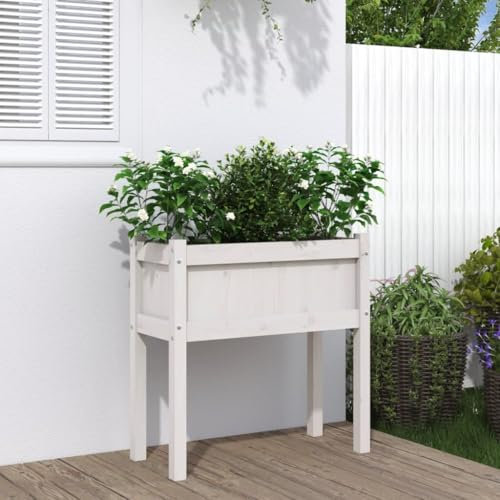 Iiaky Jardinera con Patas Madera Jardinera Madera Exterior maceteros Exterior jardineras Exterior Maciza de Pino Blanco 70x31x70 cm