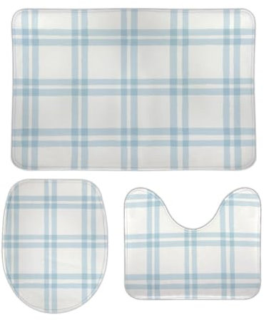 U-Förmiger Teppich Blaues Muster Wc Vorleger Set 3 Teilig rutschfeste Badezimmer Vorleger 3-Teiliges Weiches Badvorleger Toilettensitz Dreiteiliges Für Badezimmer Badewanne Schlafzimmer