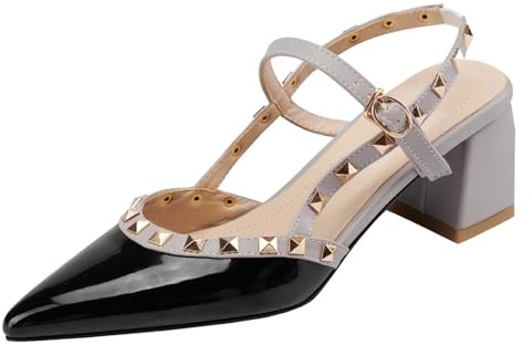 HSyc JRX dam Mary Jane-pumps med nitar Slingback höga klackar kvällsskor, svart, 41 EU