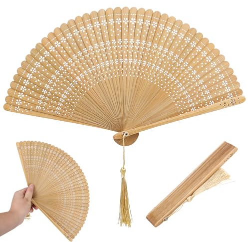 Handfächer Bambus - Faltbarer Saunafächer für Hochzeit, Tanzabend, Party und Grill - Herzfächer