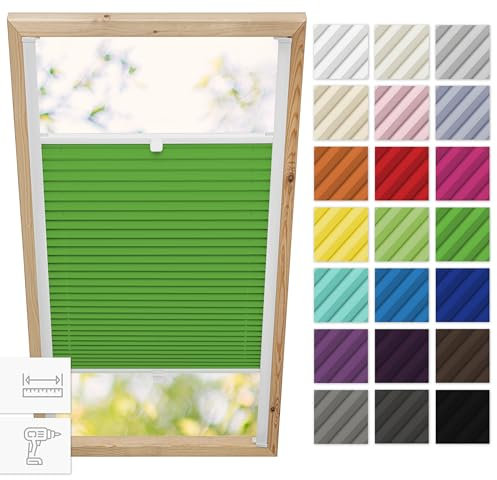 Estika Dachfenster plissee mit Bohren für Fakro Fenster - Modell: 78/160 - Stofffarbe: Grün - Dachfenster Rollo, Fensterrollo innen, Fenster plissee