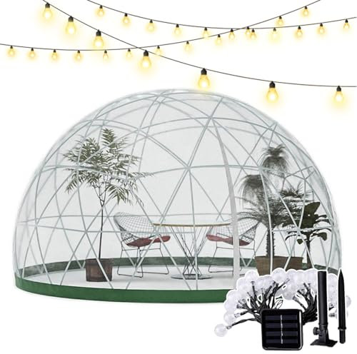 Blasenzelt 12 Fuß, Gartenkuppelhaus,Blasenhauskuppel mit PVC-Abdeckung und 15 Gewichtstaschen und 15 Metallbajonett,wetterfestes Kuppelzelt für den Außenbereich mit 22 m Solar-Lichterketten