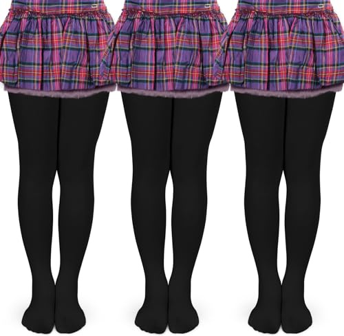srclo 3 Pairs Girls Kids White Black Tights Soft Stretchy Knitted School Uniform Everyday Ballet Dancing Tights Ages 6-15 Years