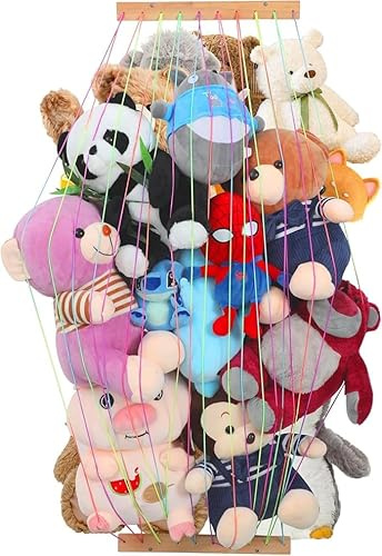 NIUBEST Stofftier-Aufbewahrungsregal für die Wand, Kinder-Plüschtier-Organizer, Stofftiere, Hängehalter für Kinderzimmer, Spielzimmer, Schlafzimmer, elastische Seile, Kapazität verstellbar (Naturholz)