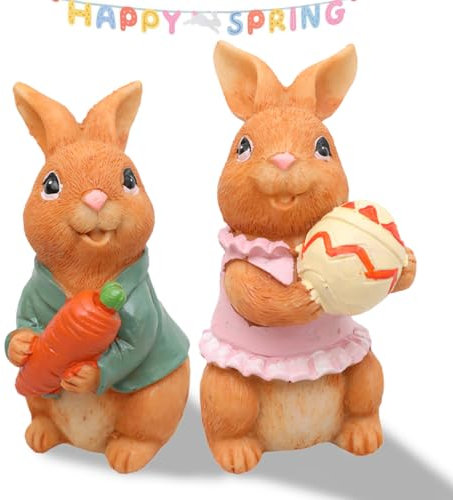 2 Pezzi Coniglio Pasquale Decorazioni, Mini Coniglietto Pasquale, Mini Coniglio Decorativo Resina, Statua Miniatura Coniglietto Pasquale, Decorazione primaverile pasquale per interni ed esterni