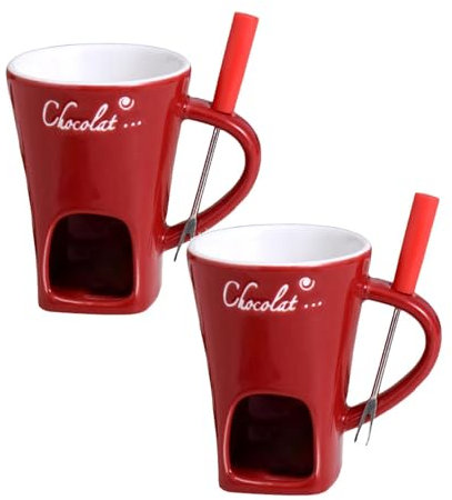 Chocolate Fondue Mug,200ml Porcelain Chocolate Fondue Set with Forks,Candle Warmer Fondue Set Kids,Heat-Resistant Ceramic Chocolate Fondue with Forks for Candy Snack Caramel Party (2PCs-C, A)