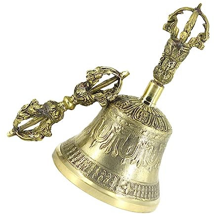 Toyvian Campana De Mano De Latón Cinco Puntas Vajra para Meditación y Decoración Hecha Mano con Mango Ligero y Sonido para Ceremonias Budistas