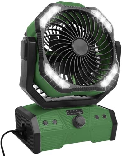 ELZO Ventilatore da Campeggio con Luce LED, 30000mAh Ventilatore da Tavolo con Telecomando e Gancio, Ventilatore Portatile Ricaricabile con Rotazione 270°, Ventola USB per Casa Esterno Campeggio Tende