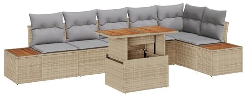 vidaXL Gartensofa-Set 7 STK. Beige Poly-Rattan