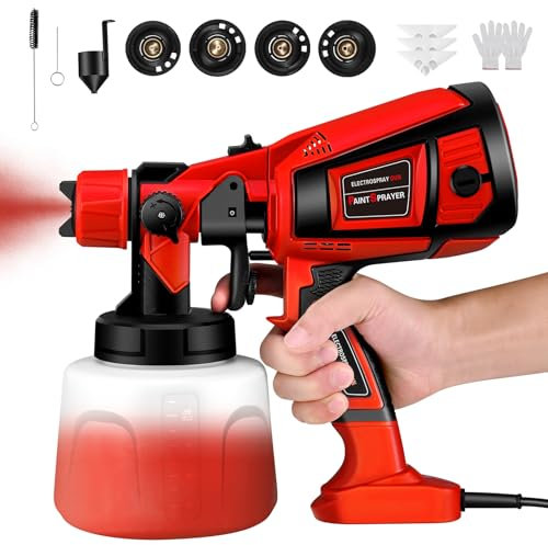 Paint Sprayer,Ovshnrr 800W HVLP Paint Spray Gun,1400ml Electric Paint Gun with 4 Nozzles and 3 Patterns,For Furniture, Cabinets, Fence, Walls, Door, Garden Chairs(Red)