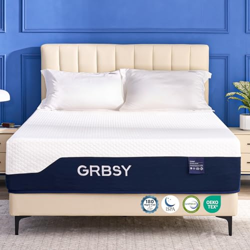 Grbsy Firm King Size Mattress, 14 Inch Cooling Gel Memory Foam Mattress, Back Pain Relief, Cooling Ice Silk Cover, Motion Isolation, Fiberglass-Free, Bed Mattress in Box, CertiPUR-US Certified