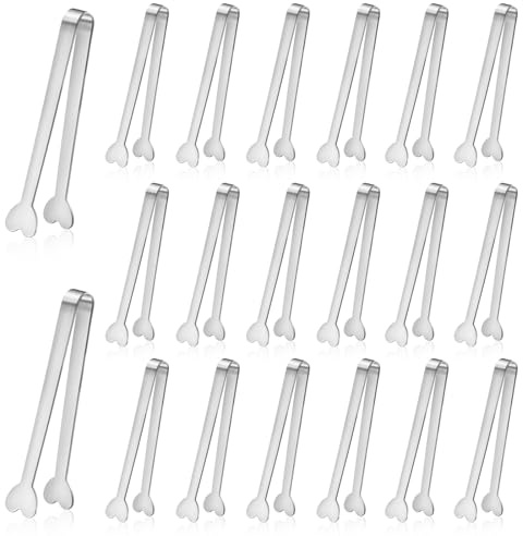 20-Packs Mini Serving Tongs, Stainless Steel Small Appetizers Tongs, Metal Kitchen Tongs, Ice Sugar Tongs for Serving Food (5inch，Silver)
