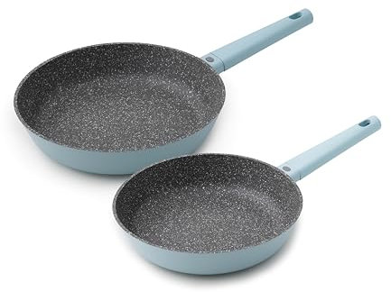 MasterClass Cast Aluminium Non-Stick Fry Pan Twin Pack PFA Free Lightweight Skillet Stylish Sky Blue Colour with Durable Coating, Induction Base Hob-to Oven Safe Dishwasher Safe, 28cm and 24cm