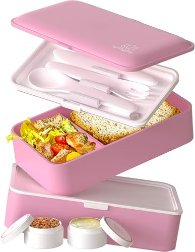 Umami Lunchbox Erwachsene, Auslaufsichere Bento Box mit Fächern und 4 Bestecke, Brotdose Erwachsene, Salatbehälter To-Go, Lunch Box für Picknick/Büro