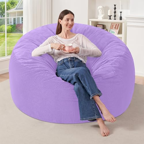 HABUTWAY 3FT Bean Bag Chair,Giant Bean Bag Chairs for Adults,Big Bean Bags with Memory Foam Filled, Large Beanbag Chairs with Soft Corduroy Cover-Purple