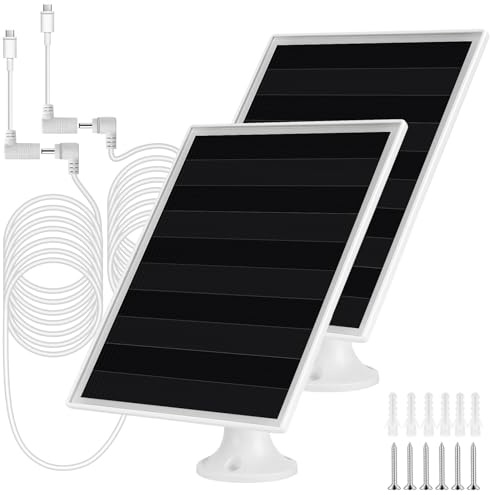 Chargeur de panneau solaire 6 W, panneau solaire avec port micro USB et USB-C pour caméra extérieure à batterie rechargeable DC 5 V, étanche IP66, support de sécurité réglable à 360°, 2 anneaux