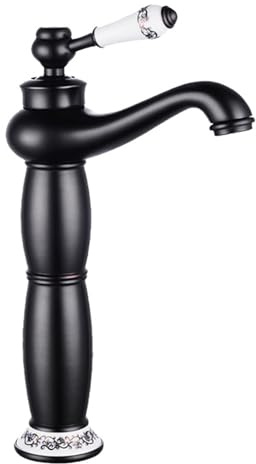 Rubinetto miscelatore alto vintage nero per lavabo del bagno, foro singolo, rubinetto da appoggio caldo e freddo, design elegante con maniglia singola per bagni moderni