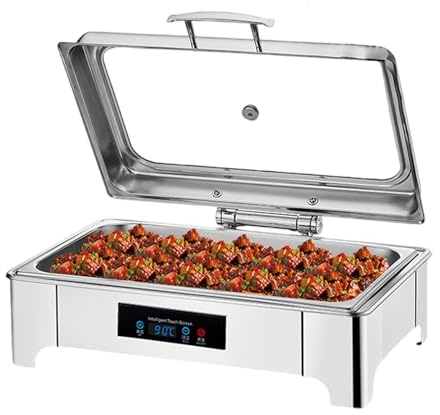 9L Scaldavivande Elettrico, Chafing Dish Elettrico Professionale, Temperatura Regolabile Acciaio Inox Chafing Dish Buffet, Chafing Dish Buffet con Coperchio Visibile, per Buffet, Feste e Banchetti