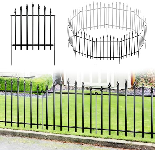 Thealyn Dekorativer Gartenzaun, 66 cm hoch x 60 cm breit, 5 Paneele | Gesamtlänge 3 m, rostbeständiger Metallzaun als Schutzzaun für Hunde im Außenbereich, zur Abgrenzung von Garten