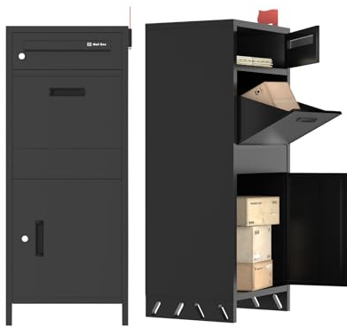 Briefkasten mit Paketfach, Paketbox ohne Installation, Paketbox Draussen Groß XXL, Sichere Paketbriefkasten für Beschriftung für Paketzustellung und Adressaufkleber-Design (108.5 x 45 x 38 cm)