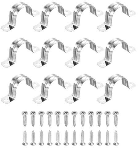 sourcing map 24Pcs 30mm(1-3/16) 304 Stainless Steel Rigid Pipe Strap, Two Hole Strap U Bracket Heavy Duty Pipe Conduit Clamp with Self-Tapping Screws for Hose Wire Cord Installation, Silver