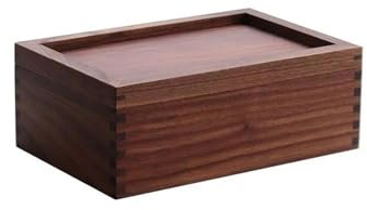 ATGQBCF Coffret A Boucles D'oreilles Boîte Rangement En Bois, Collection Bijoux Bureau, Structure À Mortaise Et Tenon, Noyer Noir, Massif Avec Couvercle, Petit Bagues