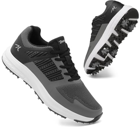 SDEQA Golfskor Herr med Spikar Casual Golf Sneakers Bekväma Halkfria Utomhus,Gray,40 EU