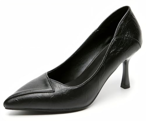 Svarta Damskor Stängda Pumps Spetsig Tå 7 Cm Klack Elegant