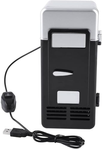 Mini nevera de 19,4 x 9 x 9 cm, enfriador y calentador portátil USB con luz LED, mini nevera personal para coche, oficina, escritorio y viajes, nevera pequeña compacta para bebidas y aperitivos, color