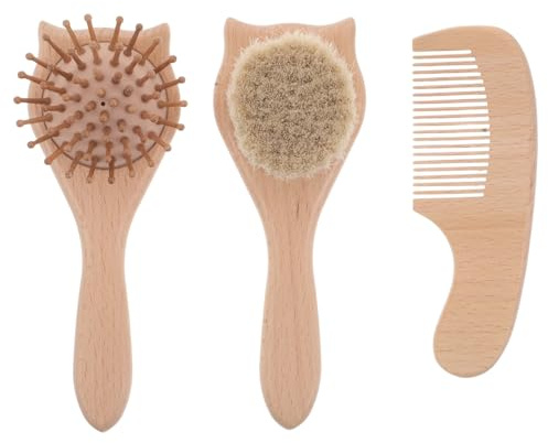 BETOOKY 3 St Delars Babyborste och Kam med Mjuka för Nyfödda Ullborste för Skonsam Hårvård och Massage Katthuvud Design för Bad och Känslig Hårbottenvård