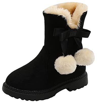 Fashionabla vintersnöstövlar för flickor med halkfri sula, varmt foder, bekväm dragkedja, enfärgad design, svart, 29.5 EU