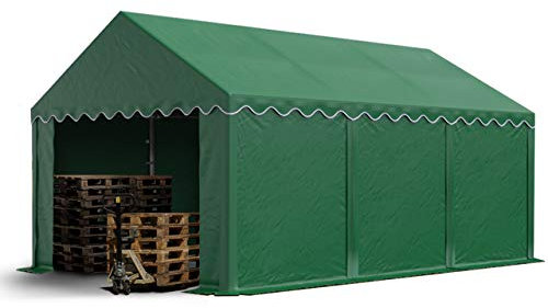 TOOLPORT Tendone deposito 4x6 m PVC 750 N verde scuro tenda capannone telaio perimetrale e rinforzo del tetto