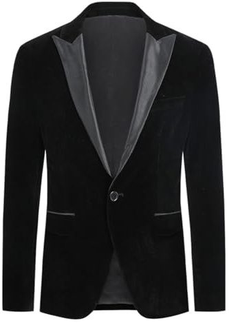 Allthemen Män Blazer Små Passform Sammet Kostym, Svart, S
