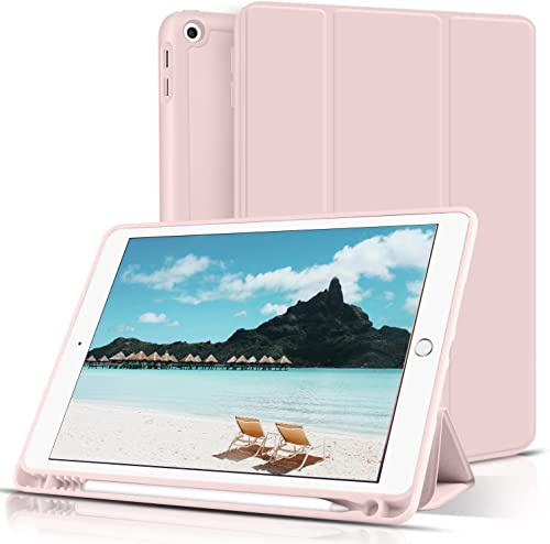 aoub Hülle für iPad 6. Generation /5. Generation 9,7 Zoll (2018/2017) | Für iPad 9,7 mit Stifthalter, Fallbeständig, verschleißfest, Smart Schutzhülle aus Silikon, Auto Schlafen/Wachen, Rosa