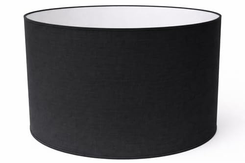 Zylinder Lampenschirm Baumwolle Stoff handgefertigt für Deckenleuchte, Tischleuchte, Stehlampe (Schwarz, 50 cm Durchmesser 30 cm Höhe)