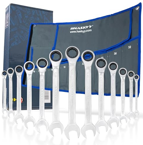 13tlg HASKYY Ringmaul Ratschenschlüssel Satz I Set 8-32 mm I Gabelschlüssel Ratschen Schlüssel