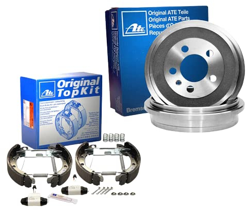 Original 2 Bremstrommeln Bremsbackensatz Topkit Vormontiert Hinten von ATE (1420-52191) Bremsanlage Bremstrommeln, Trommelbremse, Bremstrommel-Set, Bremstrommelsatz