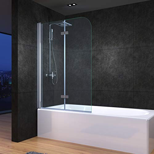 IMPTS 100x140cm Duschwand für Badewanne 2 teilig Faltbar Faltwand Aufsatz 180° Duschabtrennung mit 6mm Glas