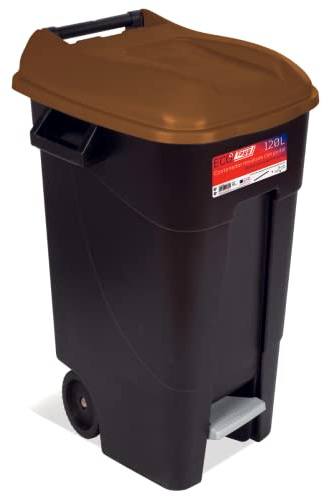Tayg EcoTayg 120 liter avfallsbehållare med pedal, svart bas och brun topp