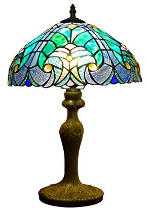 Hobaca 12 Zoll Tiffany Tulpe Blume Buntglas Tischlampe Vintage Landhaus Schreibtischlampe Antik Nachttischlampe Nostalgie Art Deco Schlafzimmer Wohnzimmer (12 Zoll Ocean)