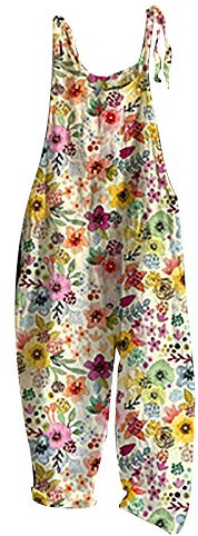 Womens Dungarees Casual Boho Sleeveless Jumpsuits Summer Overalls Loose Skull Printed Wide Leg Floral Rompers Long Playsuit with Pocket Holiday Beach UK Size 12-22
