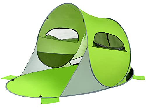 COSTWAY Pop Up Strandmuschel 3-4 Personen Strandzelt Sonnenschutz Wurfzelt mit Tragetasche & 2 Netz-Fenstern & 4 Sandtaschen automatisch für Strand, Garten, Camping (Grün)