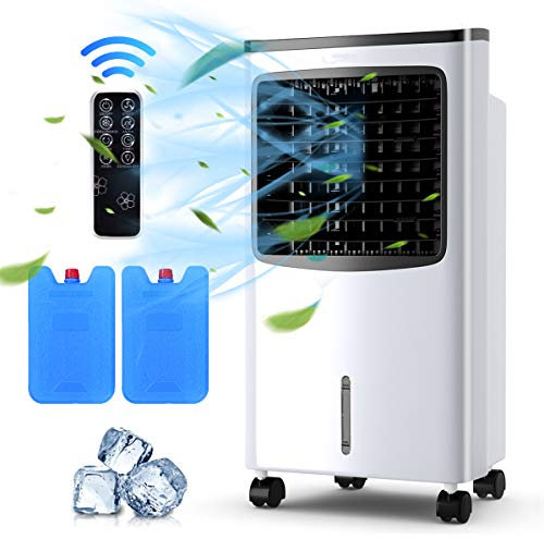COSTWAY 3 in1 Mobile Klimaanlage Luftkühler Ventilator Klimagerät 75W / 8L Tank / 7,5H Timer/Fernbedienung / 2 Kühlakkus / 3 Stufen