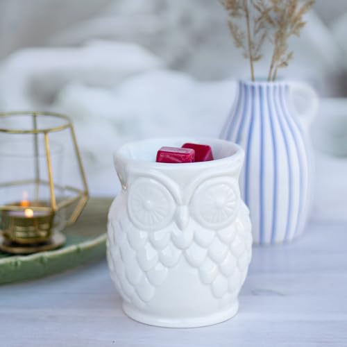 Candle-Brothers Teelicht Duftlampe | Duftlampe Eule | Aromalampe für Duftwachs | Raumduft mit Teelicht | Duftlampe Keramik Weiß | Lampe für Büro, Schlafzimmer, Yoga