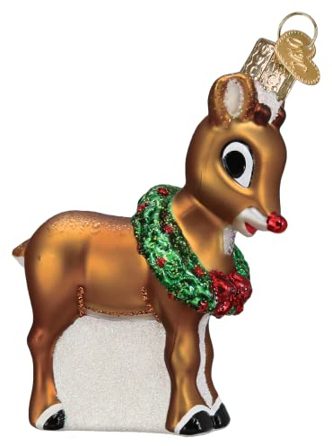 Old World Christmas Rudolph The Red-Nosed Reindeer Glass Blown Ornament for Christmas Tree, Handcrafted Holiday Decoration, Rudolph Collection