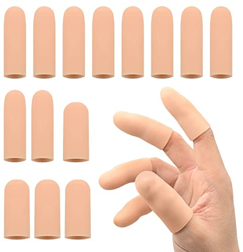 Fingerlingar (14 stycken), fingertoppsskydd silikon gel fingerringar tumskydd, fingerhylsor, fingerförband för skada, handecem, fingerhals, fingerartrit (hudfärg)
